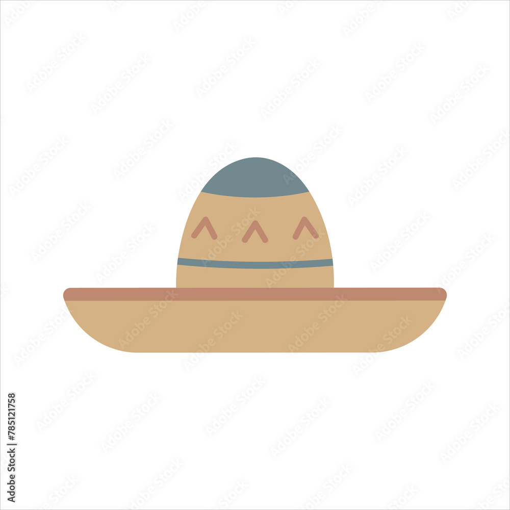 Sombrero hat. Flat cartoon vector illustration isolated on white background. Traditional Mexican element. Sombrero hat. Flat cartoon vector illustration isolated on white background. Traditional Mexican element.