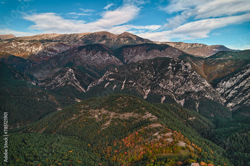 Aerial view of treecovered mountains in natural landscape photo