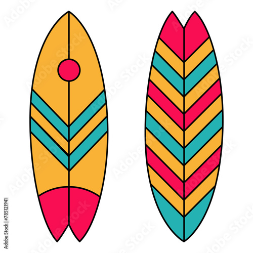 Two surfing boards colorful icon isolated on white. Vector illustration