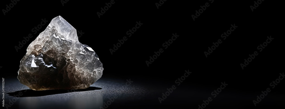 Hyalite is rare precious natural stone on black background. AI generated. Header banner mockup with space.