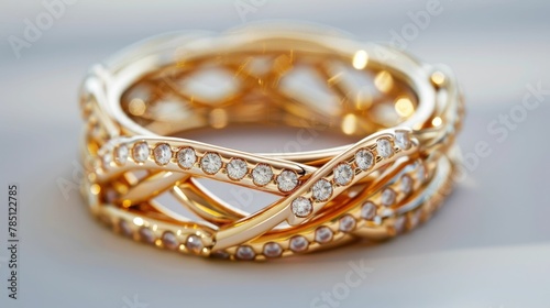 Encircled by Eternal Love Close up of Intricately Braided Wedding Rings Symbolizing Everlasting Commitment