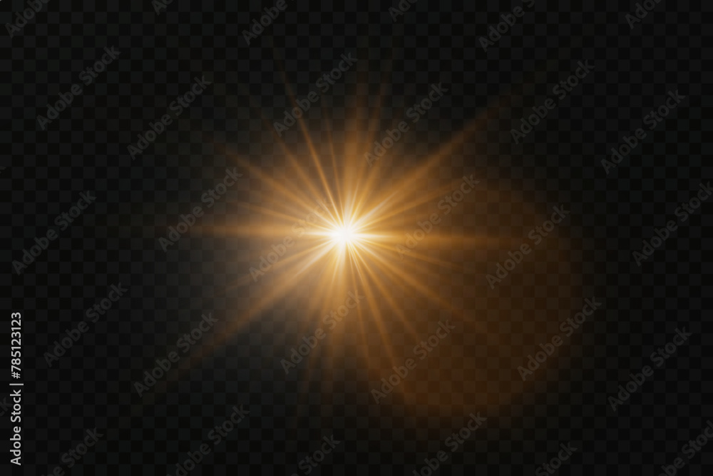 Glowing light explodes on a transparent background. Sparkling magical dust particles. Bright Star. Transparent shining sun, bright flash.