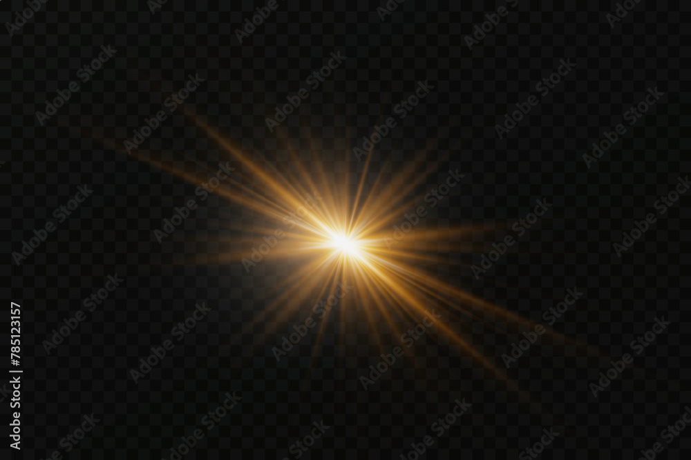 Glowing light explodes on a transparent background. Sparkling magical dust particles. Bright Star. Transparent shining sun, bright flash.
