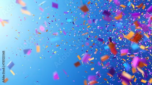 Flying colored confetti over a blue backdrop