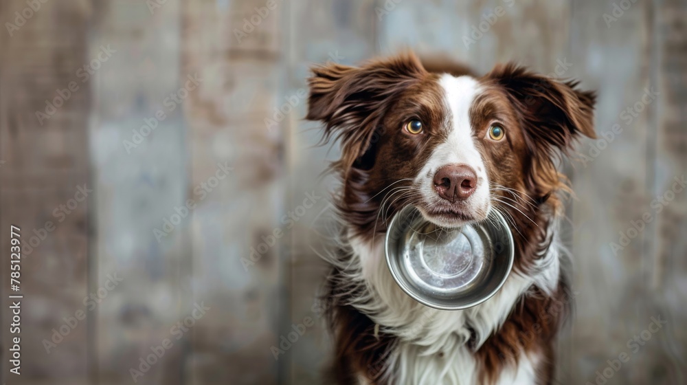 Dog Holding a Food Bowl