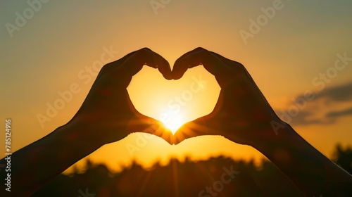 Hands Forming Heart at Sunset