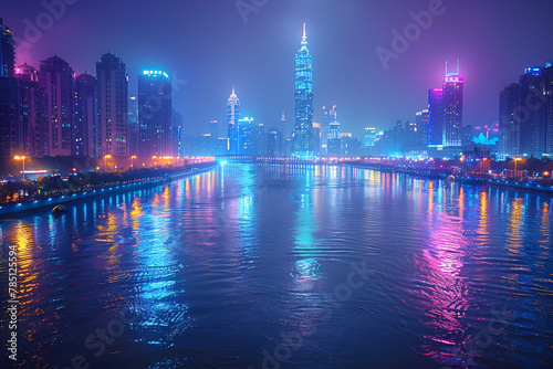 country marina at night,
 Guangzhou city view, Guangdong province at night photo