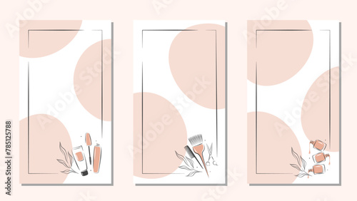 Card templates for beauty salon. Clean pages for notepad or signs beauty salon. Manicure, makeup, hairdressing. Vector illustration. © Tatiana Bass