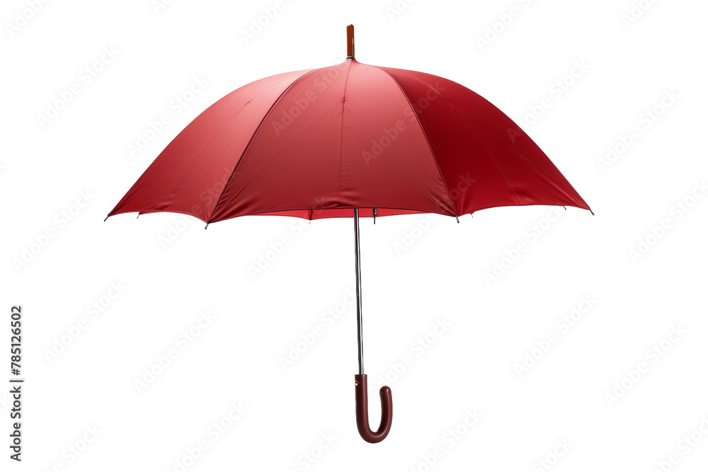 Crimson Canopy: A Stylish Red Umbrella With a Rustic Wooden Handle. On White or PNG Transparent Background.