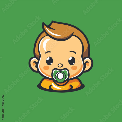 Cute baby toddler with pacifier cartoon company logo vector design