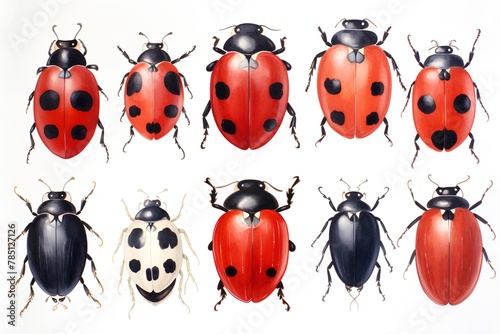 Collection of ladybug isolated on white background. Watercolor illustration.