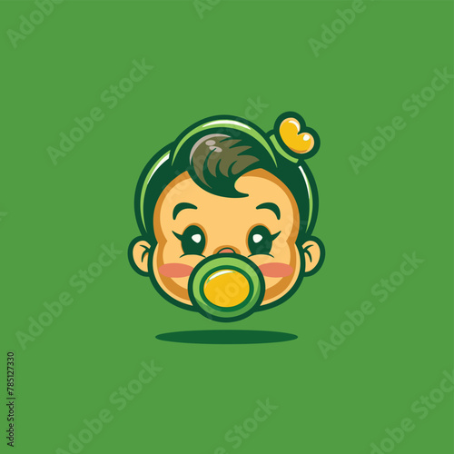 Cute baby toddler with pacifier cartoon company logo vector design