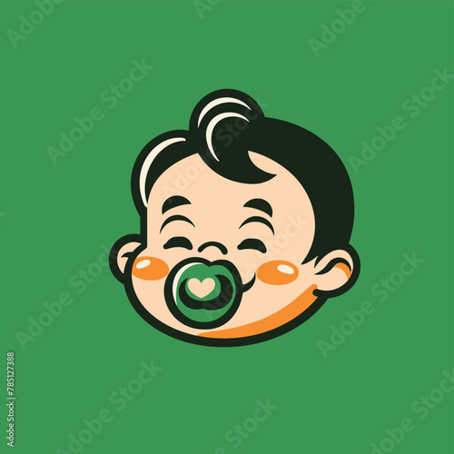 Cute baby toddler with pacifier cartoon company logo vector design