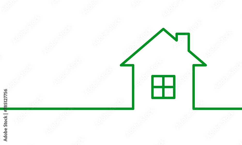 Green house outline illustration on white background. Ecological living place concept. Balanced nature and city choice.