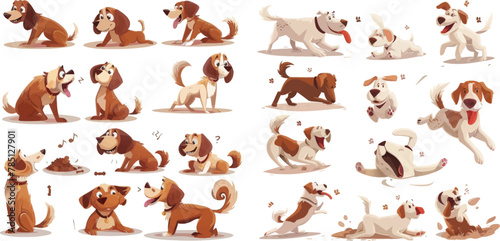 Dogs tricks icons and action training digging dirt eating pet food jumping wiggle
