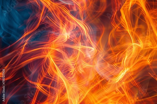 Dynamic orange flame against a red background. Energetic fiery contrast