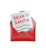 Letter to Santa Claus 3d icon. Dear Santa. Red envelope with letter to Santa. 3d Vector.