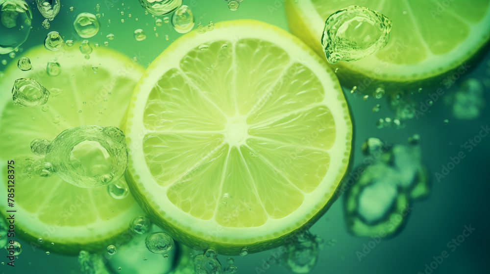 Morceaux de citrons verts, agrume sur un fond d'eau avec éclaboussure d'eau. Fruit, sain, délicieux, acide. Jus de fruit, boisson. Pour conception et création graphique. Morceaux de citrons verts, agrume sur un fond d'eau avec éclaboussure d'eau. Fruit, sain, délicieux, acide. Jus de fruit, boisson. Pour conception et création graphique.