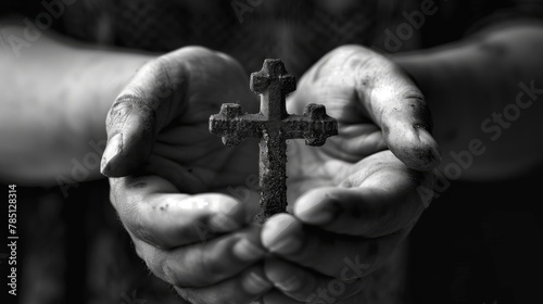 Hands Holding a Christian Cross