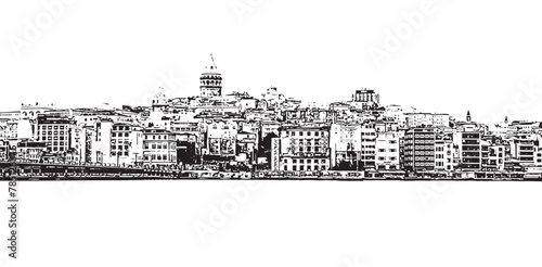 Monochrome cityscape of Istanbul with Galata tower photo