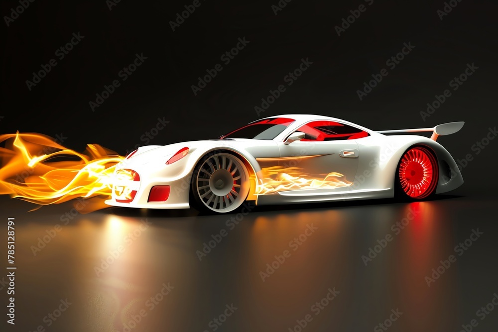 3d illustration of white and red turbo ALLOW with fire coming out from the side on black background, high resolution