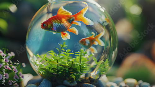 aquarium accessories. ornamental gold fish in a bowl © Adja Atmaja