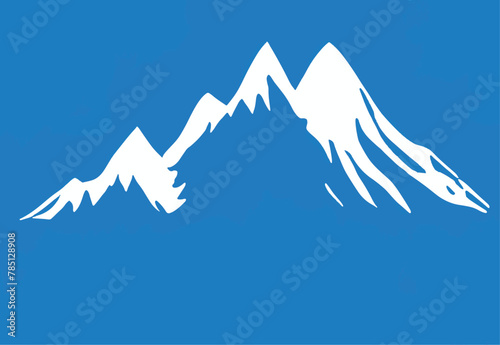 Vector illustration of white mountains isolated on a blue background
