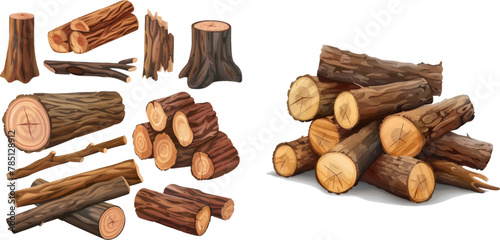 Woodcutter wood forest material cartoon isolated vector icons set