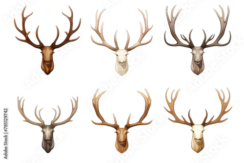 Ethereal Quadrant: Four Deer Heads on White. On White or PNG Transparent Background.