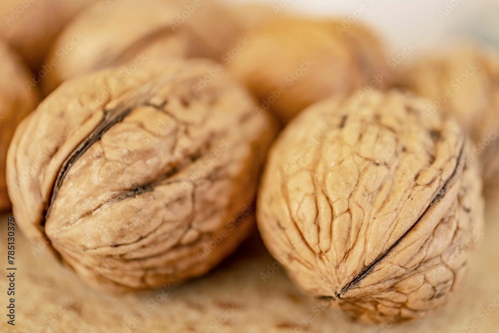 Close-up shot of ripe and shelled walnuts Close-up shot of ripe and shelled walnuts