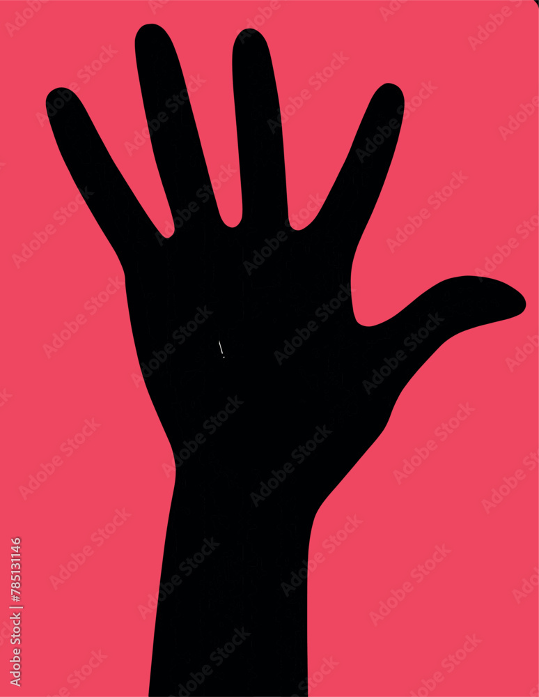 Obraz premium Silhouette illustration of a person's hand with a bright pink background