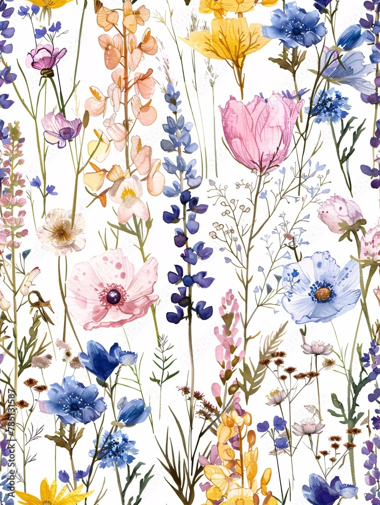 Adorable feminine watercolor repeat design featuring blossoms.
