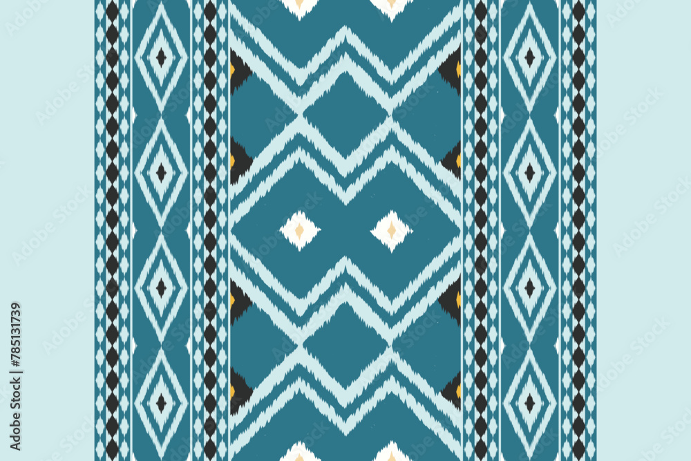 Obraz premium Fabric ethnic tribal pattern art. Ethnic ikat seamless pattern. American and Mexican style. Design for background, wallpaper, illustration, fabric, clothing, carpet, textile, batik, embroidery.
