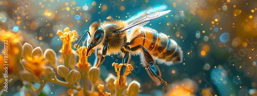 Transform the birds-eye view of the bee with the propolis ball into a mesmerizing pixel art masterpiece Showcase intricate details with sharp edges and a striking color palette to highlight the bees d