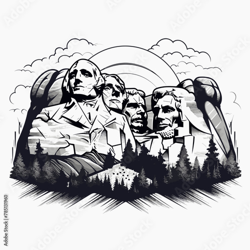 Mount Rushmore. Mount Rushmore hand-drawn comic illustration. Vector doodle style cartoon illustration