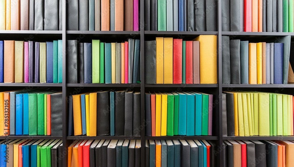 library book shelves packed with colorful books