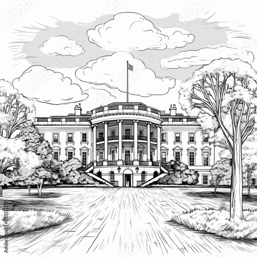 The White House. White House hand-drawn comic illustration. Vector doodle style cartoon illustration