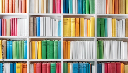 library book shelves packed with colorful books photo