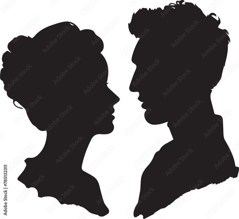 two cameo woman black silhouette on white background