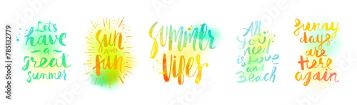 Set of summer holiday and vacation brush calligraphy lettering. Vector illustration.
