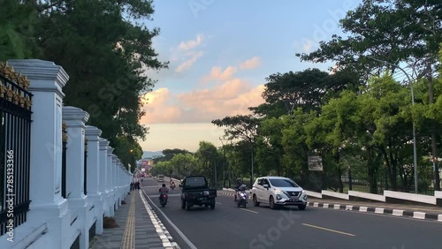 Traffic scene near Cipanas market. photo from the top of the bridge photo