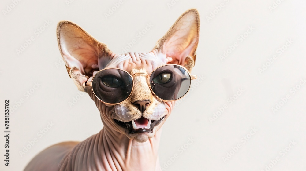 sphynx cat in sunglasses on isolated background
