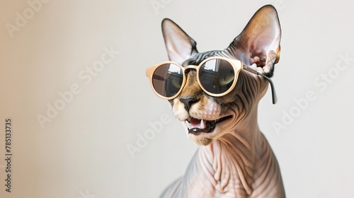 sphynx cat in sunglasses on isolated background © Spyrydon