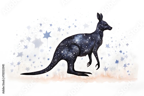 Kangaroo with stars in the background. Watercolor illustration. photo