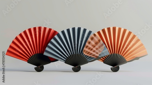 Suitable for performances  weddings  and events  this 3D rendering shows handheld Chinese fans folded up in a Chinese style.