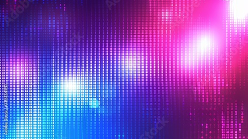Pixel light background texture for digital TV display walls in blue, pink, and purple gradients. A bright abstract modern design template for television videowalls with a circle overlay. photo