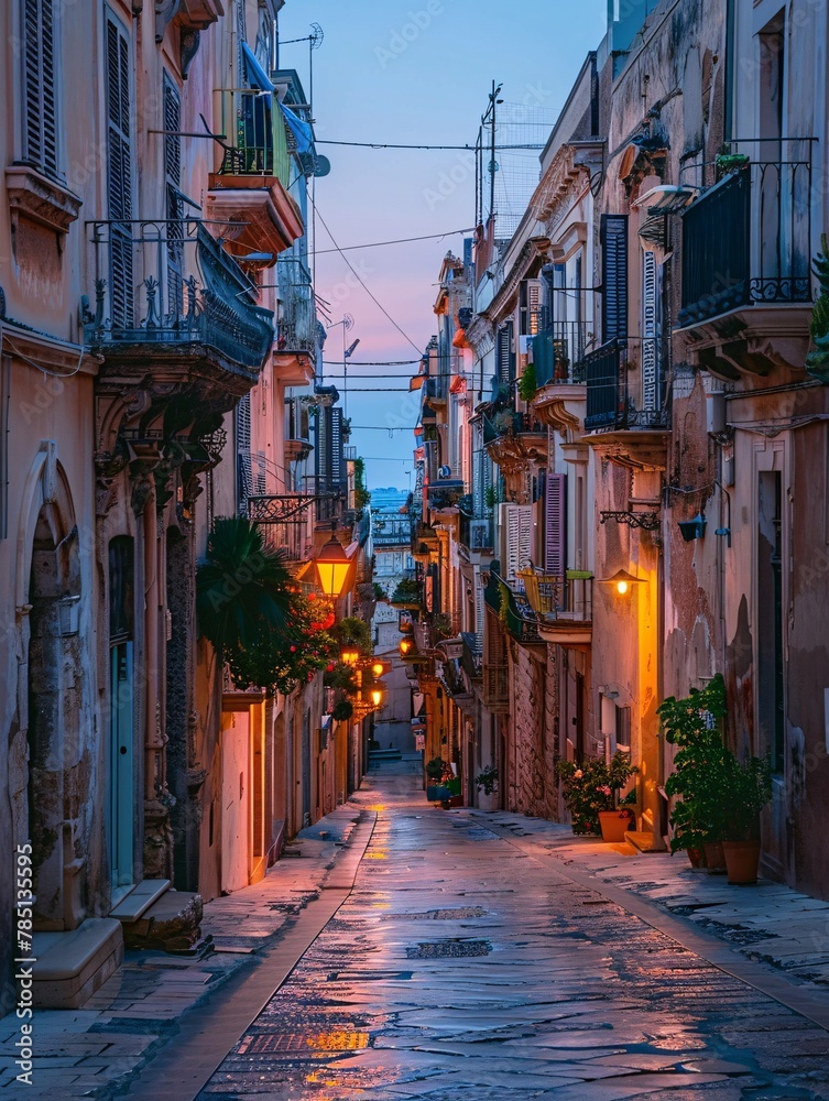 Fototapeta premium Evening view of urban landscape and street in Italy.
