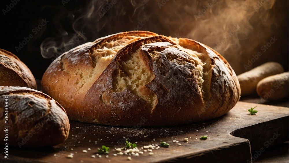 Freshly baked, steamy bread, studio styled picture Freshly baked, steamy bread, studio styled picture