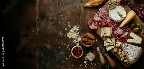 Cold cuts for the aperitif, charcuterie board with copy space