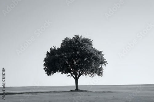 AI generated illustration of a solitary tree in vast field near path